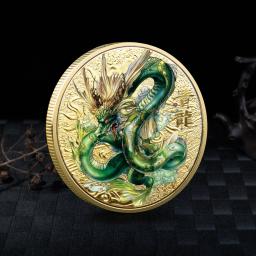Moedas de animais míticos chineses colecionáveis, moeda de dragão, tigre, suzaku, zodíaco, tai chi, medalha comemorativa, sorte - Image 1