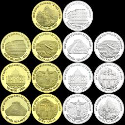 7 Maravilhas do Mundo Moedas de Ouro e Prata, Clássico Mundial, Medalha Memorial Site, Coleção de Obras de Arte, 14 peças, 2007, Novo - Image 1