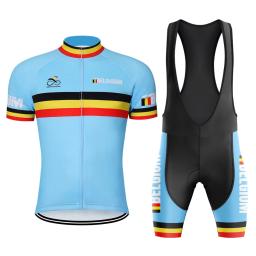Bélgica corrida camisa de ciclismo dos homens manga curta conjunto bicicleta terno mtb roupas triathlon retro skinsuit verão bib shorts azul - Image 3
