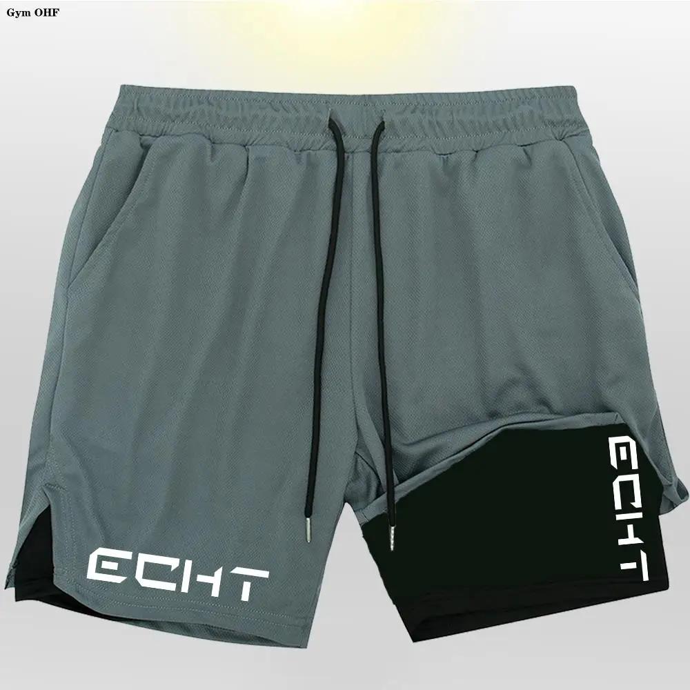 Shorts de fitness estampados na moda masculina, esportes casuais de ginástica, malha de secagem rápida, camada dupla, dois em um, novo para verão - Image 1