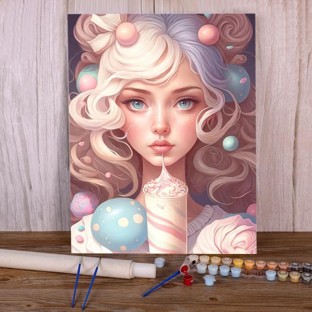 Kit Completo de Pintura a Óleo Sereia para Adultos - Lona Decorativa, Artesanato e Números 40x50 cm
