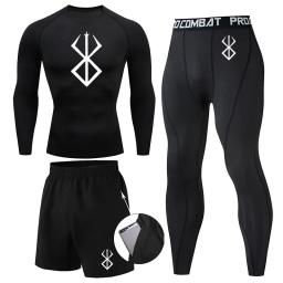 Conjuntos de Compressão Atlética Anime Berserk Print masculino, Treino de ginástica, Ternos Fitness, Rash Guard Camisola, Tops, Calças, Shorts, 3 pcs - Image 2