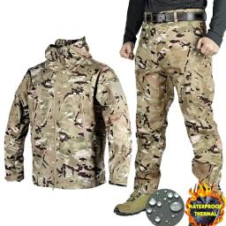 Conjunto de treino impermeável masculino, jaqueta softshell, terno tático térmico, roupa de pesca, camping, caminhada, inverno - Image 1