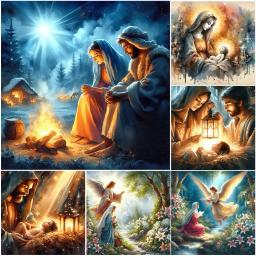 Completa Rodada Broca Pintura Diamante, Jesus e Virgem Kit, Decoração de Casa, Artesanato, Mosaico, DIY, 5D, 30x30cm - Image 2
