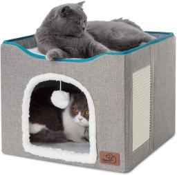 Camas de cama para gatos de interior, caverna grande gato, Pet Cat House com bola fofa pendurada e Scratch Pad, Kennel Pet Nest - Image 3