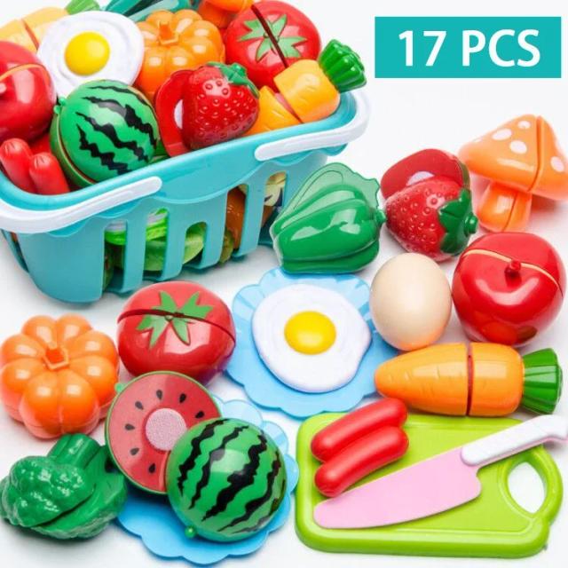 Conjunto de Brinquedos de Cozinha Infantil Corte Frutas e Vegetais Pizza Simulação 1 Conjunto