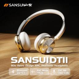 Sansui dt11 anc sem fio bluetooth 5.4 fone de ouvido-45db ativo redução de ruído fones de ouvido 50h playtime sobre a orelha retro - Image 1