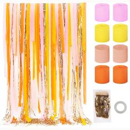 Serpentinas De Papel Crepe Rosa Com Franja Pendurada, Cortina De Ouroel, Decorações De Festa, Chuveiro De Bebê, Decoração De Festa De Aniversário, Quente, Rosa, 8 Rolos - Image 2