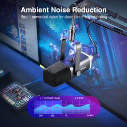Fifine-usb/xlr microfone dinâmico com controle rgb/fone de ouvido/mudo, para pc, gravação de jogos, streaming, game-am8 - Image 3