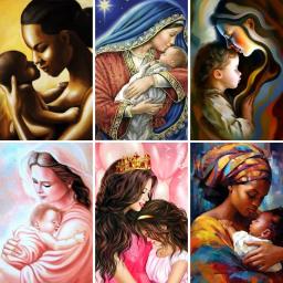 Conjunto de pintura diamante 5D para adultos e crianças, Kits de pintura para mãe e filho, Pintar por número com pedras preciosas - Image 1
