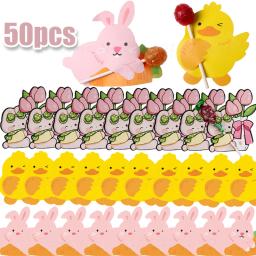 Cartões de Papel Pirulito de Páscoa para Crianças, Desenhos Animados, Coelho, Frango, Envolvendo Suprimentos De Decoração De Festa Temático, Pacote De Presentes De Doces, 50Pcs por Conjunto - Image 1