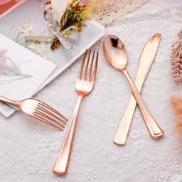 Louça De Plástico Reutilizável Durável, Elegante Prata Rosa Ouro, Adequado para Festas Casamentos e Feriados - Image 3