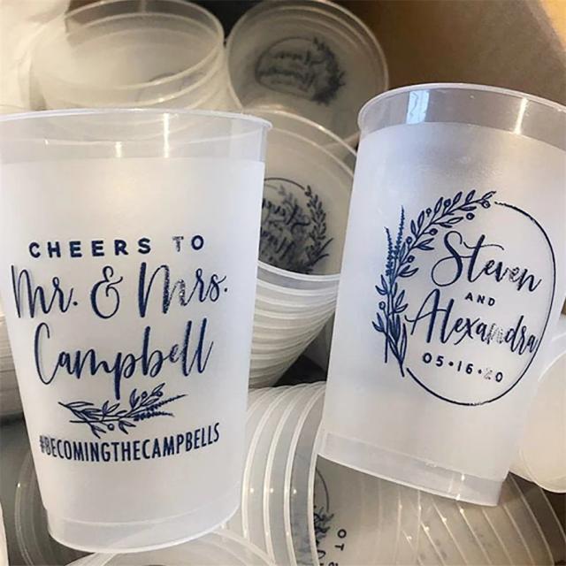 Copo de Plástico Personalizado Inquebrável para Casamento - Cheers para o Senhor e a Senhora - 12oz ou 16oz