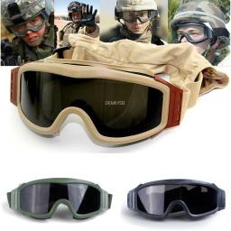 Airsoft tático óculos de tiro motocicleta à prova vento paintball cs wargame caminhadas 3 lente preto tan verde - Image 1