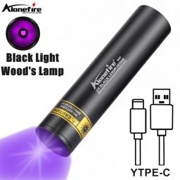 Tocha Ultravioleta Recarregável USB, 3W, 365nm, Luz Negra, Ajuste para Animais de Escorpião, Urina, Gato, Tinea, Dinheiro, Ore, Detecção de Escorpião, SV57 - Image 1