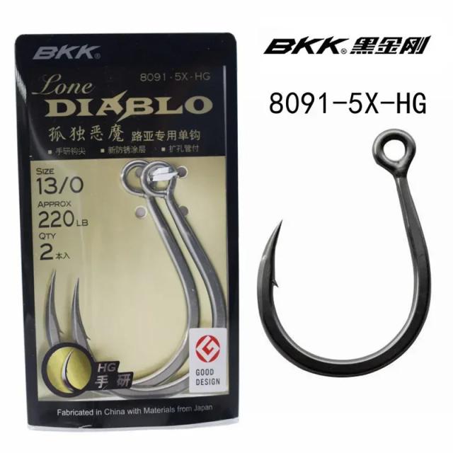 BKK Lone Diablo 8091-5X-HG Anzol Único Aço Carbono Pesca Oceano 10 Unidades