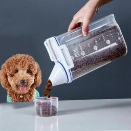 Tanque De Armazenamento De Plástico com Copo De Medição, Pet Supplies, Dog Cat Food Pail, à Prova de Umidade Jar Selado, Recipiente, Acessórios - Image 1