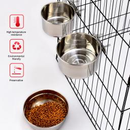 Tigela de comida para animais de estimação, aço inoxidável, 10-20cm, gaiola comum, pendurado, alimentador de bacia de cachorro, grande capacidade, tigela de alimentação de metal fixa - Image 2