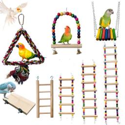 Brinquedos De Pássaro De Madeira Para Papagaio Pequeno, Mastigação, Brinquedos De Treinamento, Corda De Algodão, Balanço, Anel Pendurado, Sino, Gaiola, Escalada, Escadas, Pet Supplies - Image 1