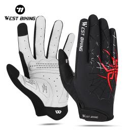 West bike-luvas de ciclismo antiderrapantes para homens e mulheres, dedo inteiro, tela sensível ao toque, padrão de aranha, mtb, primavera e verão - Image 1