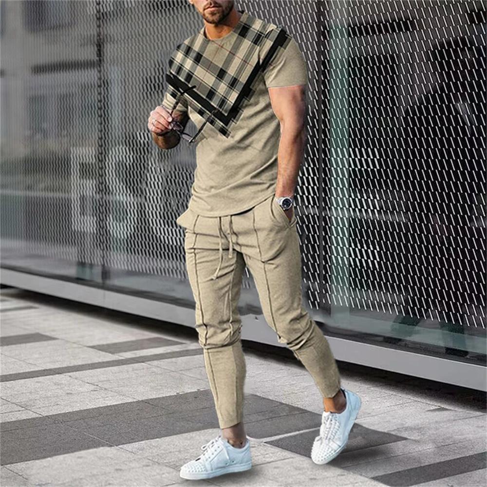 Conjunto de 2 peças de treino masculino, roupa esportiva impressa em 3D, camiseta de manga curta, calça comprida, terno streetwear, roupas masculinas, moda, 2024 - Image 1