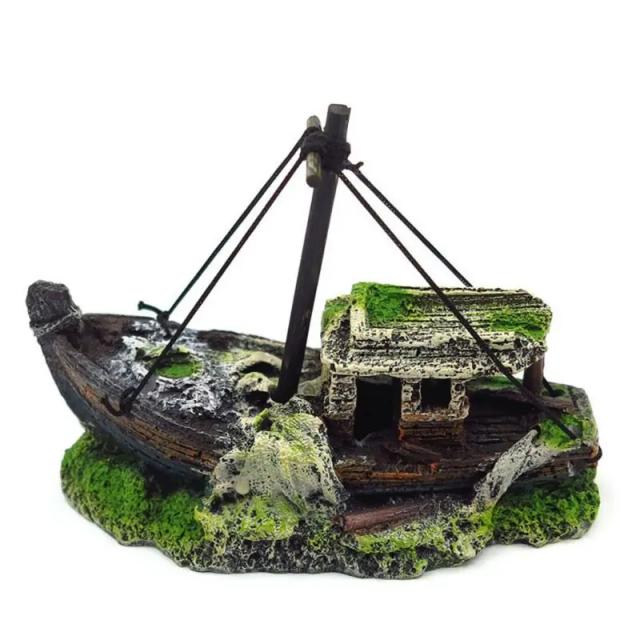 Decoração de Aquário com Navio Afundado em Resina para Tanques de Água Doce e Salgada - Ornamentos para Betta e Peixes