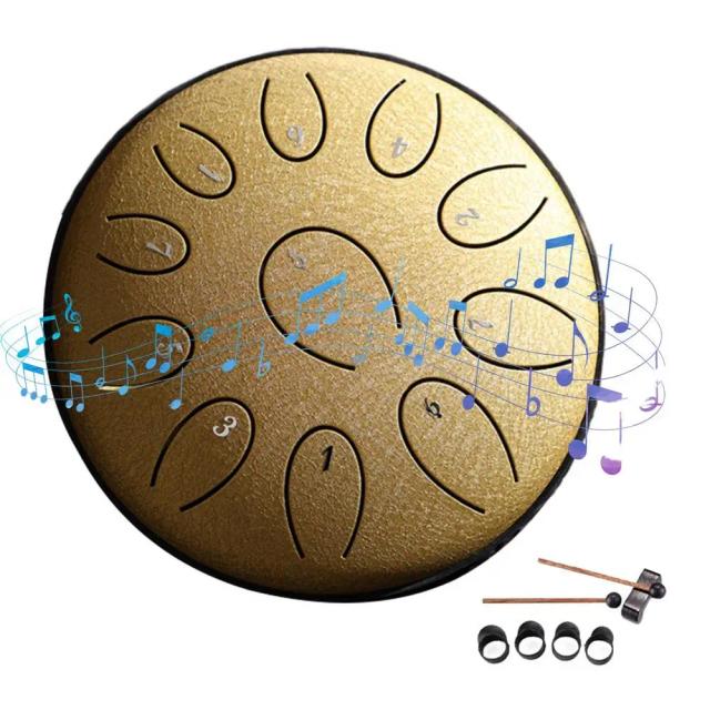 Tambor de Língua de Aço Portátil com 11 Notas para Tambores de Mão Externa - Instrumento de Cura Sonora e Relaxamento