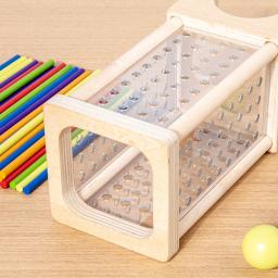 Jogo de tabuleiro de vara de madeira interação pai filho montessori brinquedos de madeira, jogo de cilindro acrílico de 4 lados, jogo de seleção de vara - Image 3
