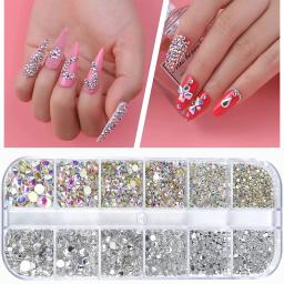 Prego arte strass kit 2400 pçs prego gemas ab flatback strass pedras preciosas, 6 tamanhos (1.5-4.5mm) pedras preciosas do prego cristal - Image 1