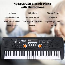 BIGFGFUN-USB Piano elétrico e microfone, teclado musical digital, 16 tons, 8 ritmos, 6 músicas demo, presentes, 49 teclas - Image 5