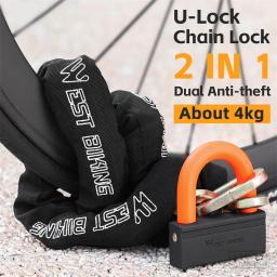 West Biking Heavy Duty Bike Lock com cadeado, corrente anti-roubo, alta segurança, motocicleta, E-Scooter, duas chaves codificadas, 4kg - Image 2