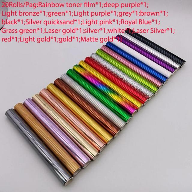 Rolo de Folha Reativa para Impressora a Laser - Film de Toner para Transferência Gold Foil e Stamping Manual - 19cm x 5m, 20 Rolos por Lote