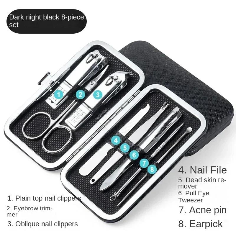 Aço inoxidável Nail Clippers para animais de estimação, massagem nos pés, grooming, beleza, manicure, acessórios para cães, orelha, conjunto colher, moedor, 8 itens - Image 1