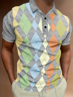 Camisa polo masculina de botão estampado digital 3D, manga curta esportiva lapela tops, roupas casuais, moda verão - Image 2