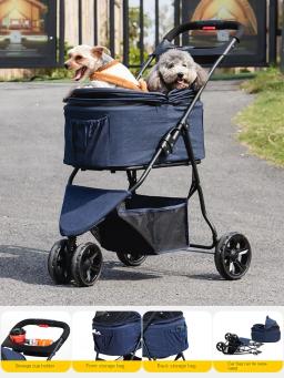 Carrinho dobrável do cão com assento destacável e dossel ajustável, perfeito para cães pequenos e médios - Image 3