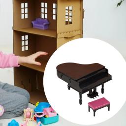 Mini piano de cauda para sala e Dollhouse, instrumento musical, 1:12 - Image 4