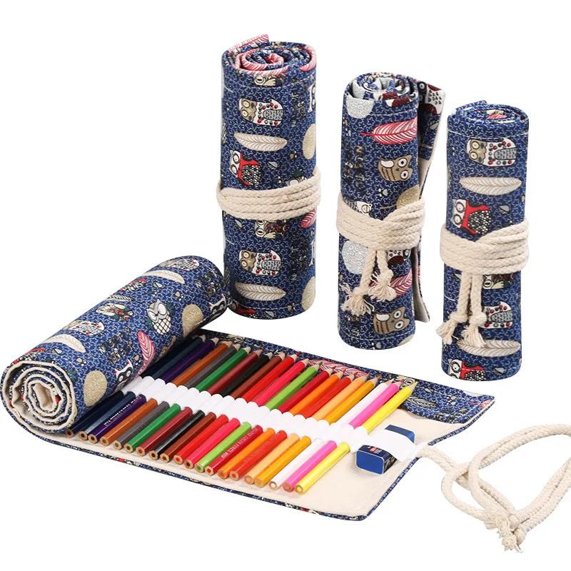 24 buracos rolo arte lápis caso estilo coreano lona estudante saco de lápis pincel arte titular estudante suprimentos papelaria - Image 1