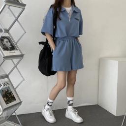 Fato de treino feminino com 2 peças, roupas de verão, roupas esportivas, camisetas, conjuntos de shorts, roupas estilo coreano, 2024 - Image 3