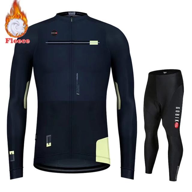 Conjunto Completo de Ciclismo 2023: Jersey de Manga Longa, Jaqueta Térmica, Calças e Bib para Mountain Bike no Inverno