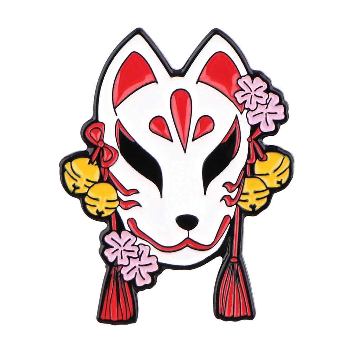 Broche de esmalte para mulheres, máscara de raposa japonesa, gato Sakura, emblemas na mochila, acessórios de vestuário - Image 1