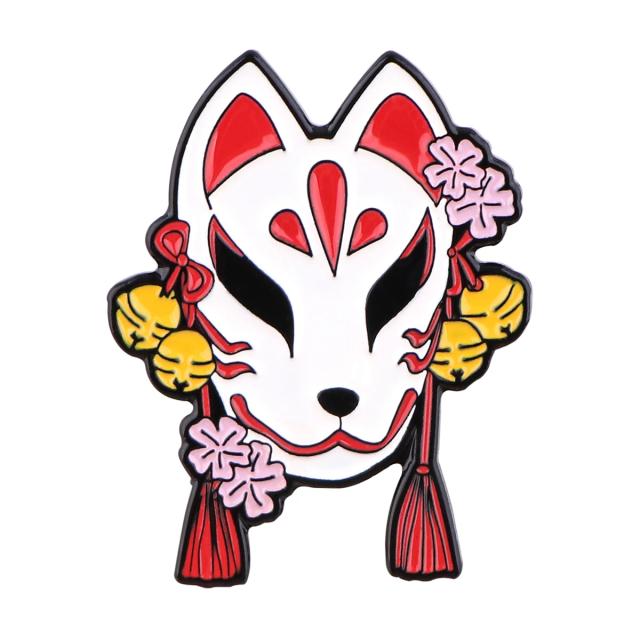 Broche de esmalte de raposa japonesa e gato Sakura para mulheres - Acessórios de moda e emblemas para mochila