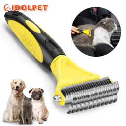 Escova de aço inoxidável para animais de estimação, derramamento de 2 lados e ancinho subpêlo dematting, pente para cão e gato, remover nós, emaranhados facilmente - Image 1