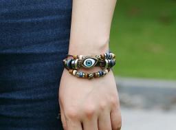 Kirykle-boho estilo multi-camada pulseira de couro, unisex, jóias ajustáveis, design hippie, olho, frisado - Image 5