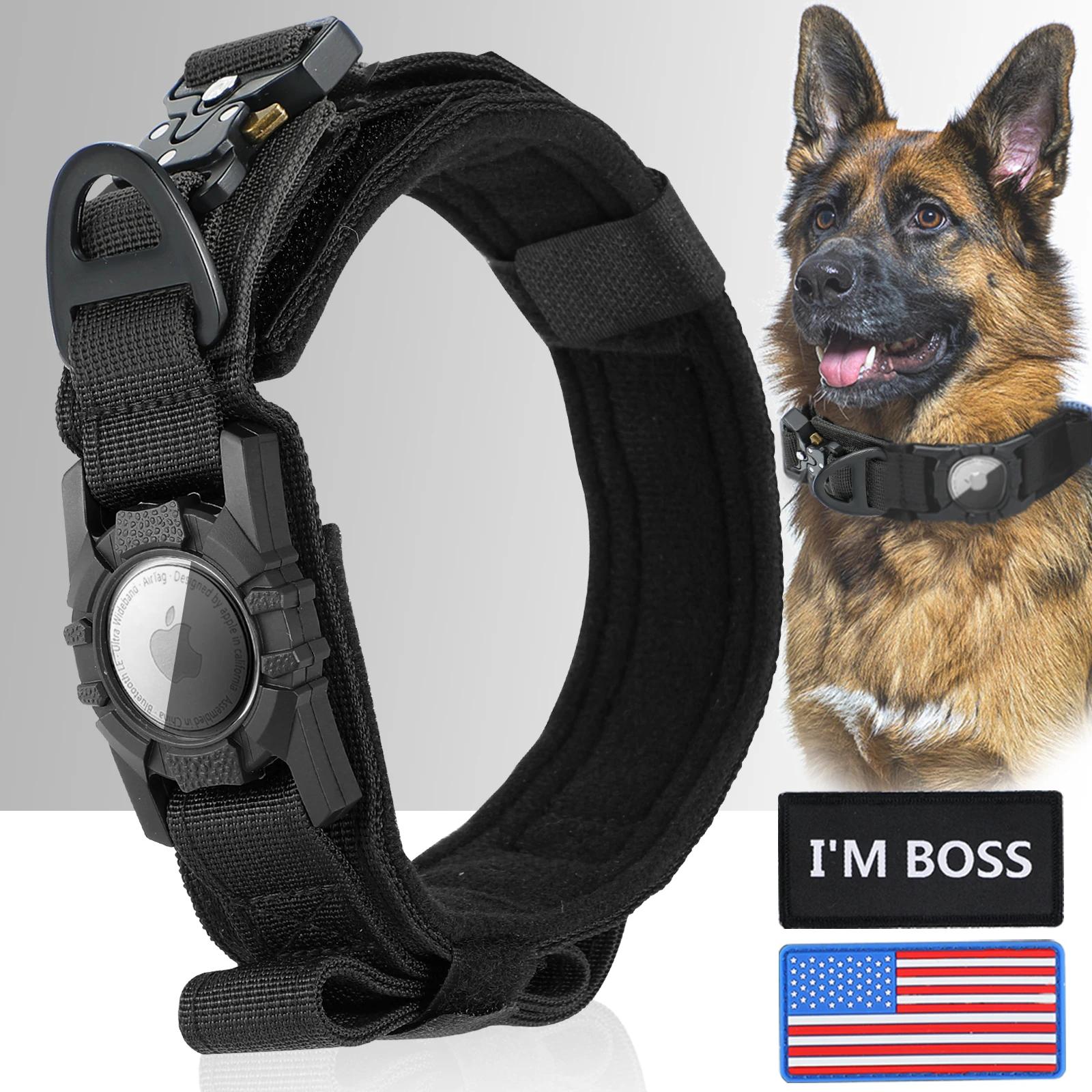 Coleira AirTag com Alça para Cães, Coleira Tática para Cães de Médio e Grande Porte, Coleira Militar com Fivela de Metal para Cães Grandes - Image 1