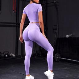 Novo conjunto de esportes das mulheres sem costura roupas de treino ginásio leggings camisa conjunto de roupas de fitness terno - Image 1