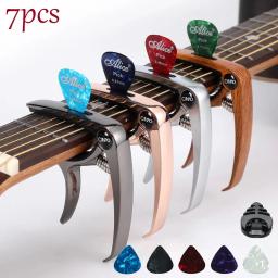 Capo para guitarra acústica e elétrica, 3 em 1, com suporte pick, extrator de pinos e 5 picaretas de guitarra, capo ukulele, 7pcs - Image 1