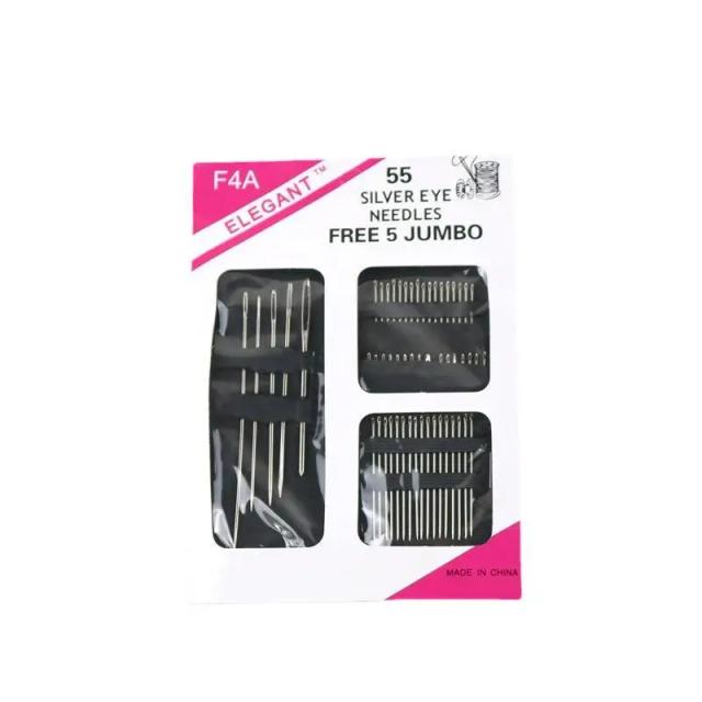 Conjunto de Agulhas de Aço Inoxidável para Costura à Mão - 55 Peças com Olho Grande e Tamanhos Variados