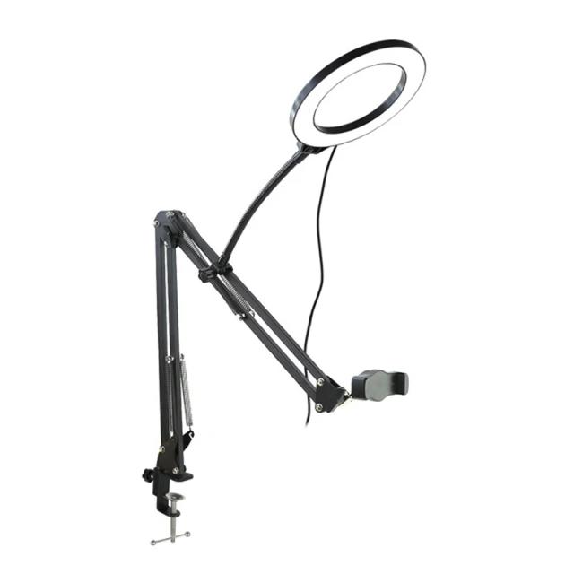 Tripé para Celular com Luz de Anel: Suporte de Mesa para Filmagens e Gravações Profissionais