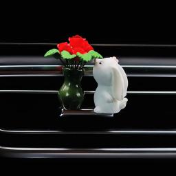 Anime Bunny Smell Roses Decoração de interiores do carro, Auto Center Console Gadget, enfeites bonitos, acessórios de carro, presentes para mulheres - Image 3