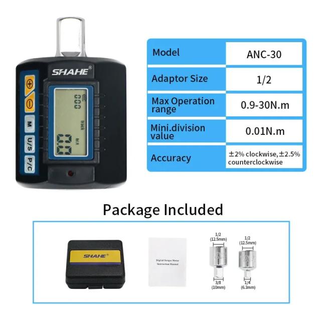 Shahe Medidor Digital de Torque Ajustável para Reparo Automotivo e Bicicleta 1/2"